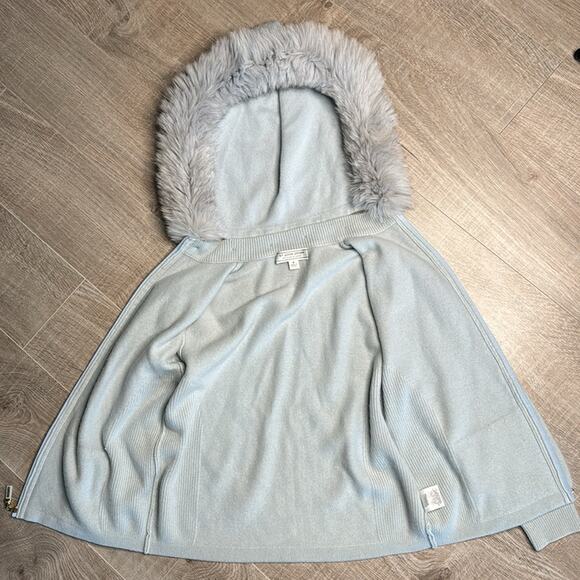 VINTAGE ST. JOHN SPORT 100% Cashmere Fur Trimmed Hooded Full Zip Sweater Size P - Picture 13 of 14